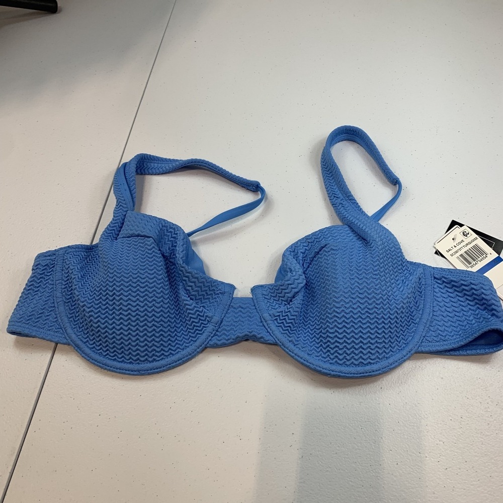 Salt & Cove Junior's Swim Bikini Top XS Blue Textured Underwire